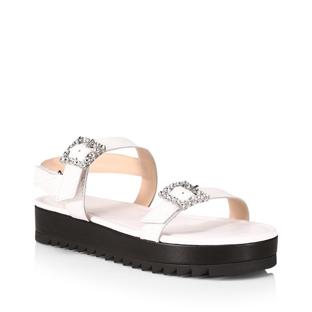 Schutz White Ruth Embellished Platform Sandal